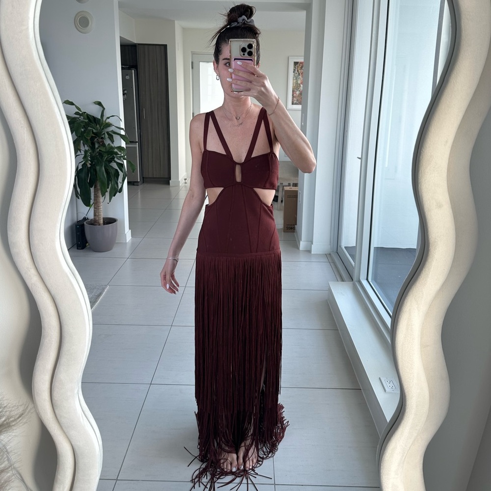 Brand New Herve Leger Fringe Gown